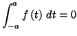 $\displaystyle \int_{-a}^{a}f\left( t\right) \,dt=0
$