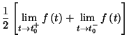 $\displaystyle \frac{1}{2}\left[ \lim_{t\rightarrow t_{0}^{+}}f\left( t\right)
+\lim_{t\rightarrow t_{0}^{-}}f\left( t\right) \right]
$