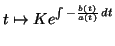 $\displaystyle t\mapsto Ke^{\int-\frac{b\left( t\right) }{a\left( t\right) }\,dt}
$