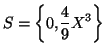 $\displaystyle S=\left\lbrace 0,\frac{4}{9}X^3 \right\rbrace $