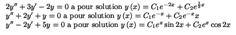 % latex2html id marker 38188
$\displaystyle \begin{tabular}[c]{l}
$2y^{\prime\pr...
...our solution }y\left( x\right)
=C_{1}e^{x}\sin2x+C_{2}e^{x}\cos2x$\end{tabular}$