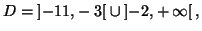 $ D=\left] -11,-3\right[ \cup\left] -2,+\infty\right[ ,$